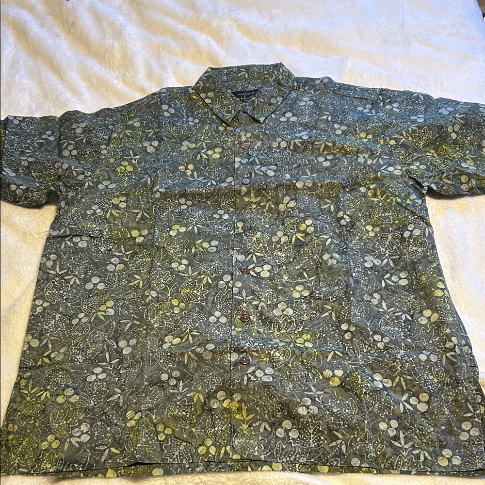 Bali Olive and Charcoal Floral Button Down Shirt